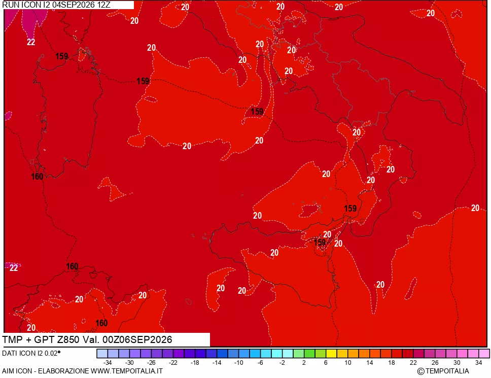 mappa 850 hPa Temp + GPT