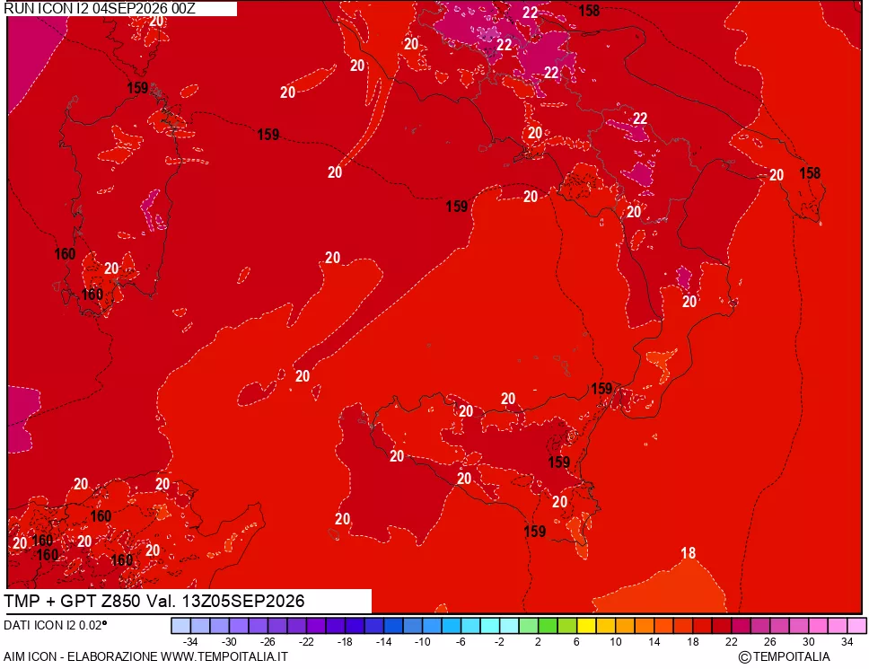 mappa 850 hPa Temp + GPT