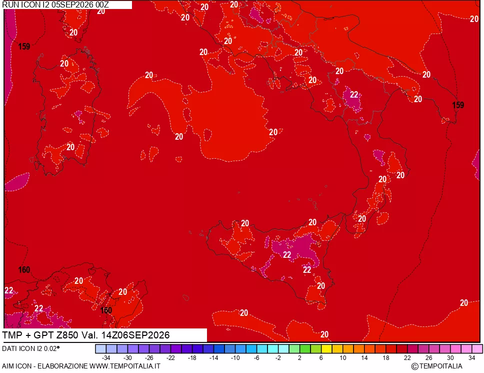 mappa 850 hPa Temp + GPT
