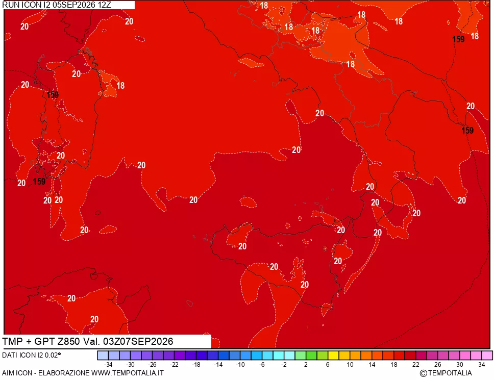 mappa 850 hPa Temp + GPT