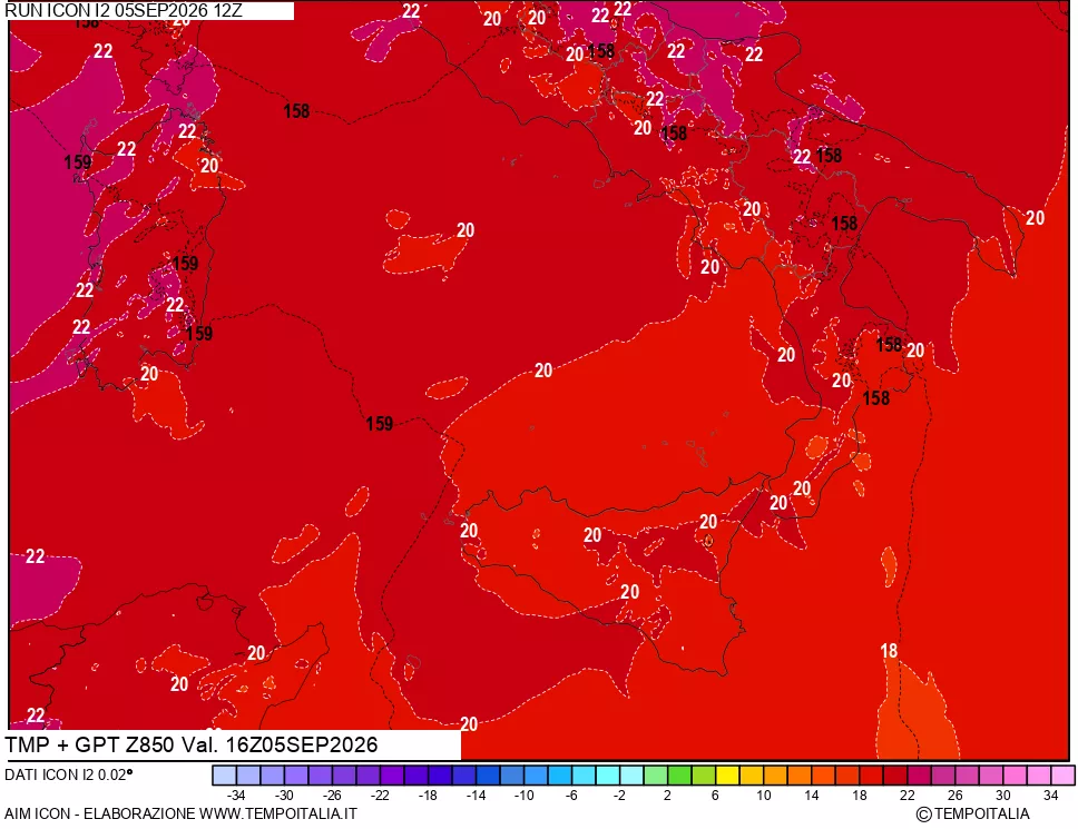 mappa 850 hPa Temp + GPT