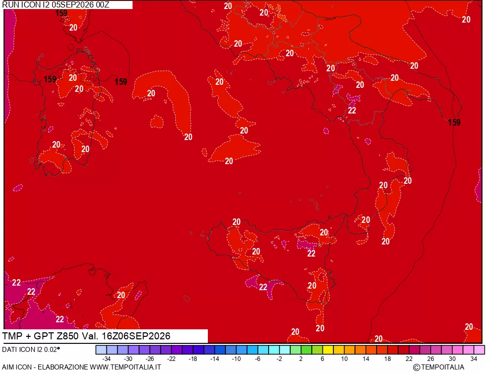 mappa 850 hPa Temp + GPT