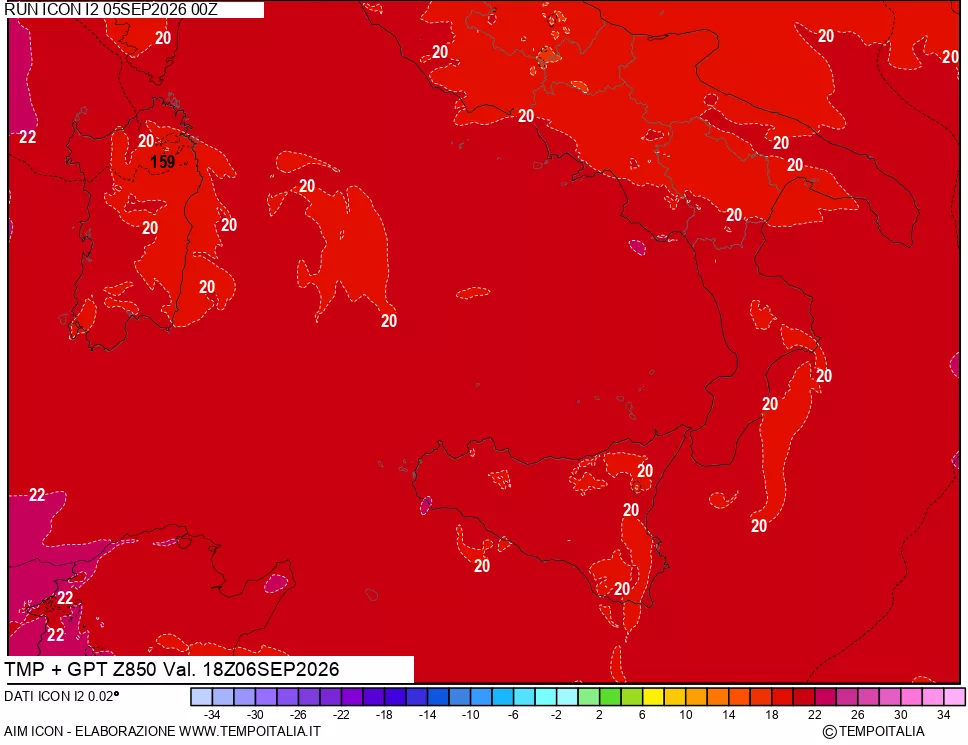 mappa 850 hPa Temp + GPT