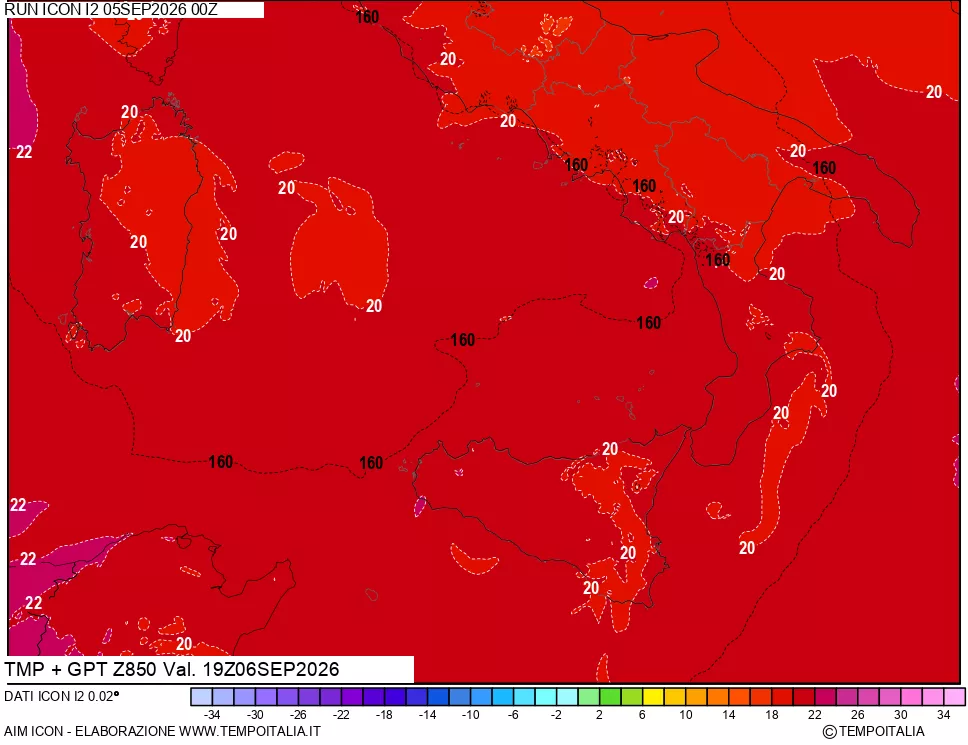 mappa 850 hPa Temp + GPT