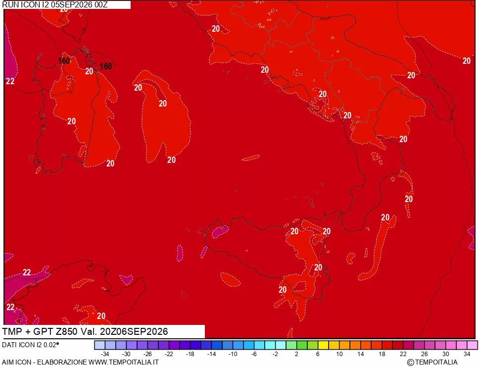 mappa 850 hPa Temp + GPT