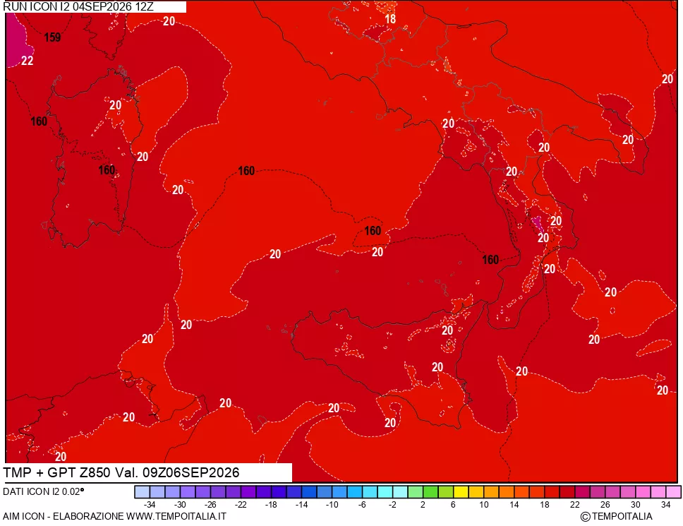 mappa 850 hPa Temp + GPT