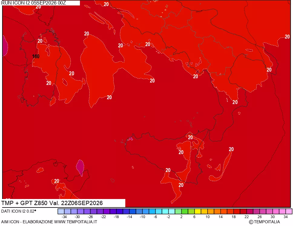 mappa 850 hPa Temp + GPT