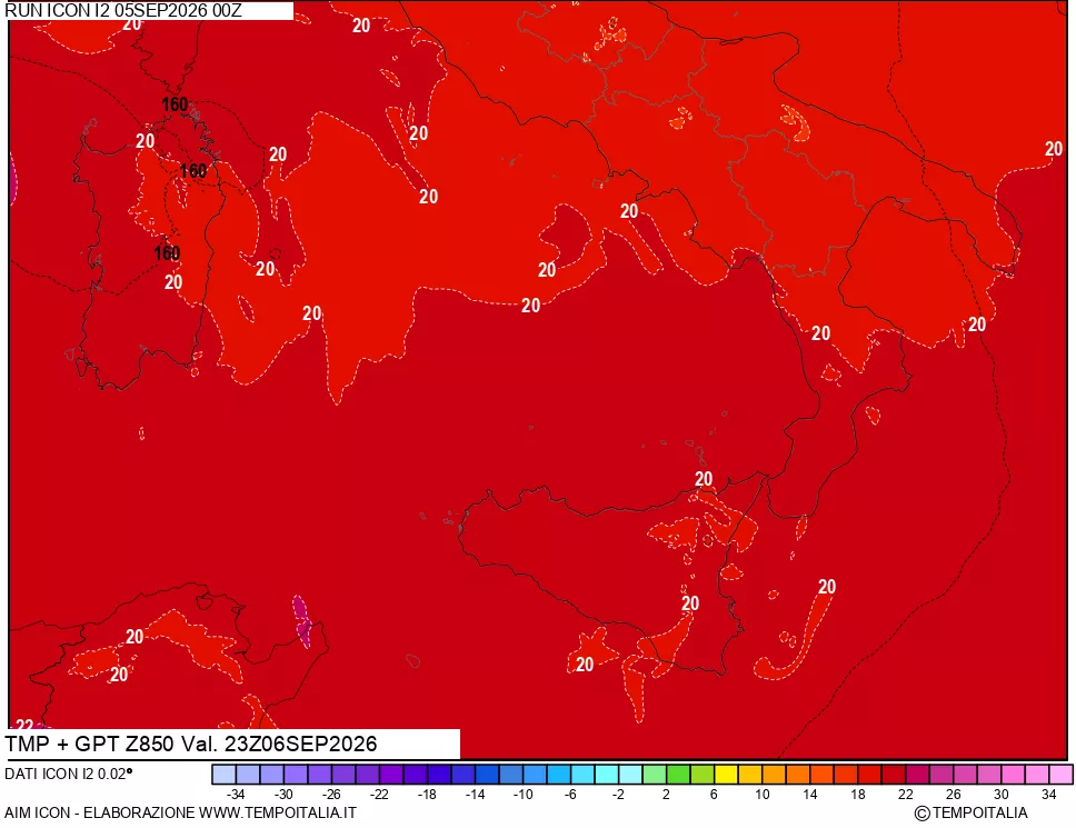 mappa 850 hPa Temp + GPT