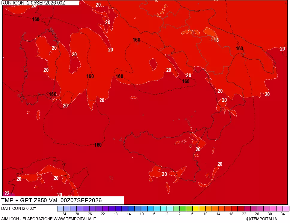 mappa 850 hPa Temp + GPT