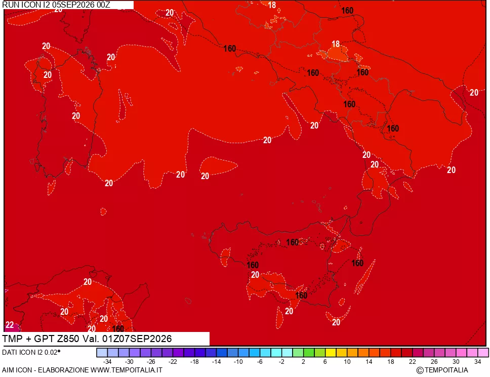 mappa 850 hPa Temp + GPT