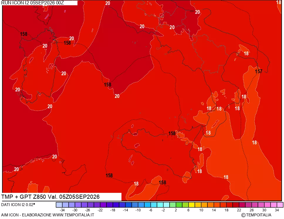 mappa 850 hPa Temp + GPT