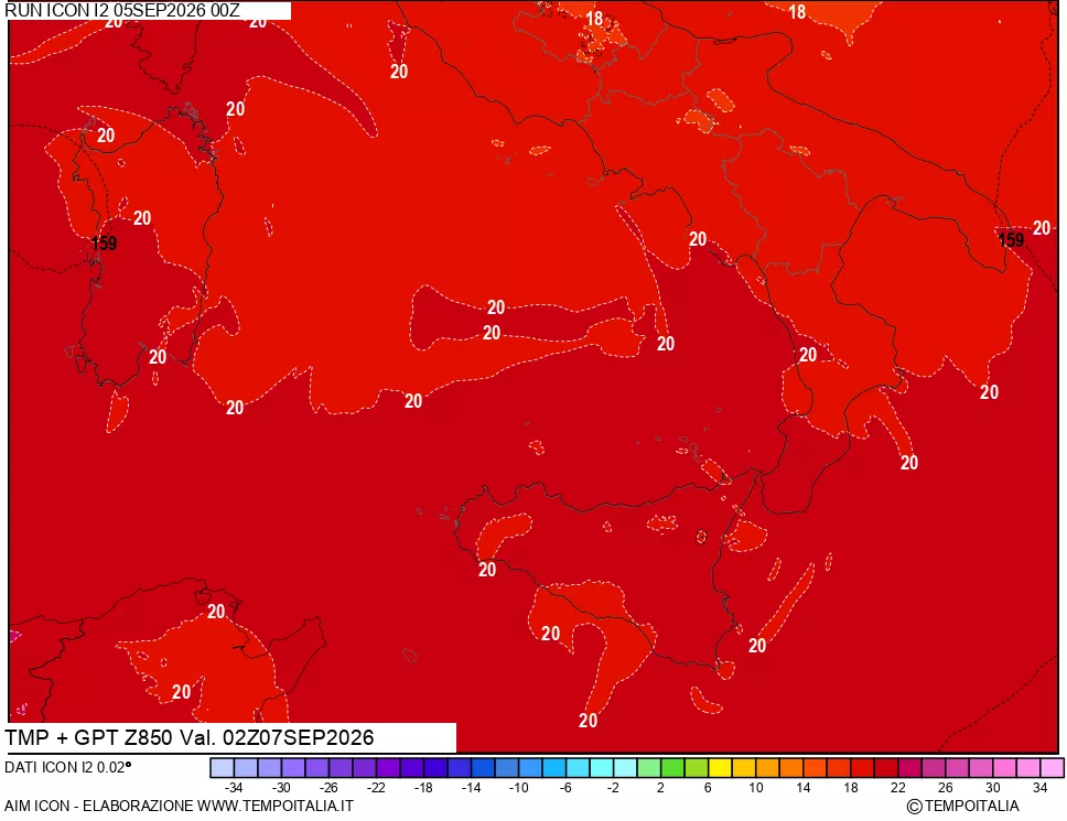 mappa 850 hPa Temp + GPT