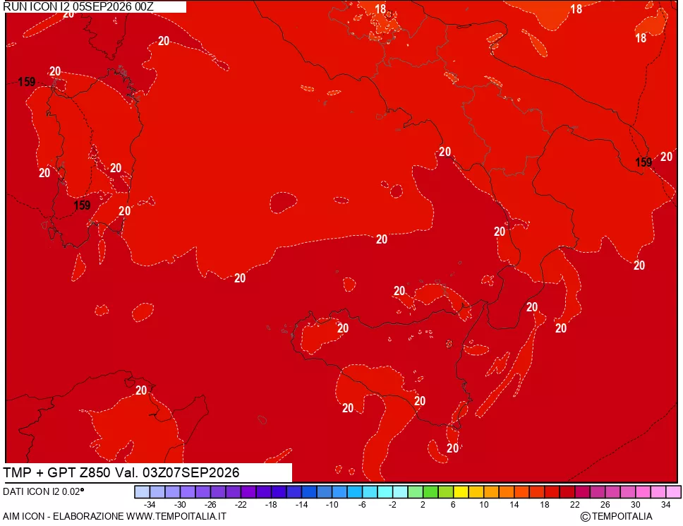 mappa 850 hPa Temp + GPT