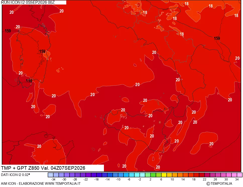 mappa 850 hPa Temp + GPT