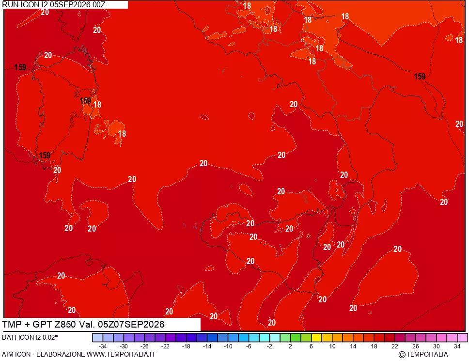 mappa 850 hPa Temp + GPT