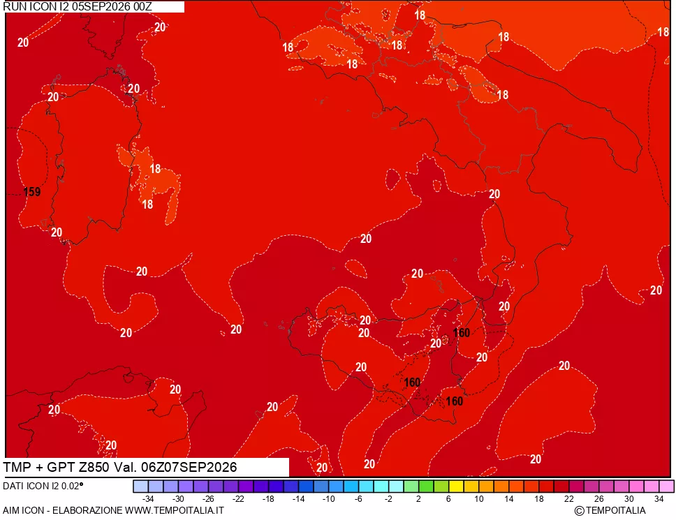 mappa 850 hPa Temp + GPT