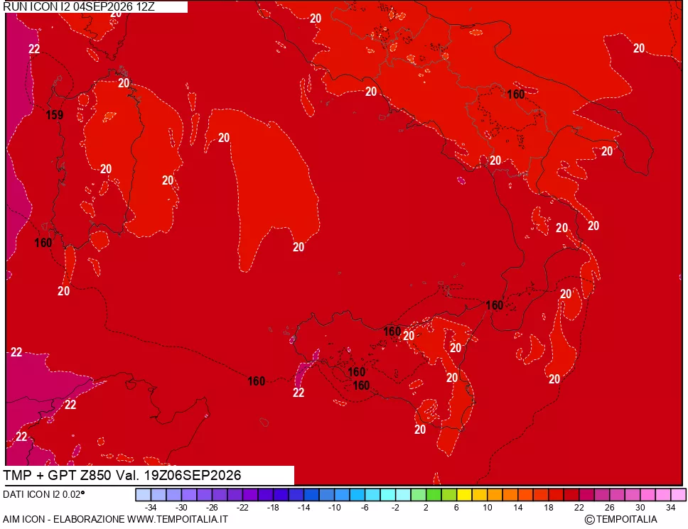 mappa 850 hPa Temp + GPT