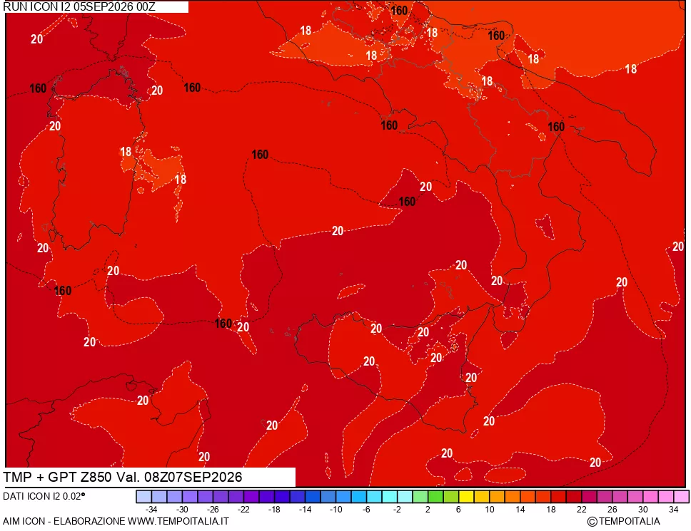 mappa 850 hPa Temp + GPT