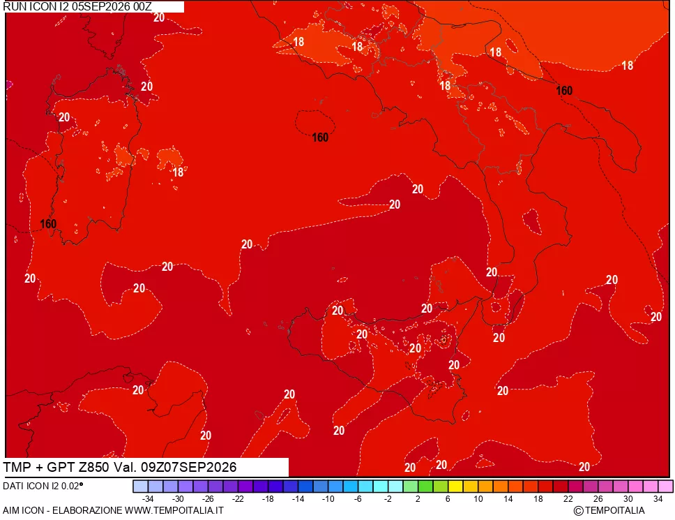 mappa 850 hPa Temp + GPT