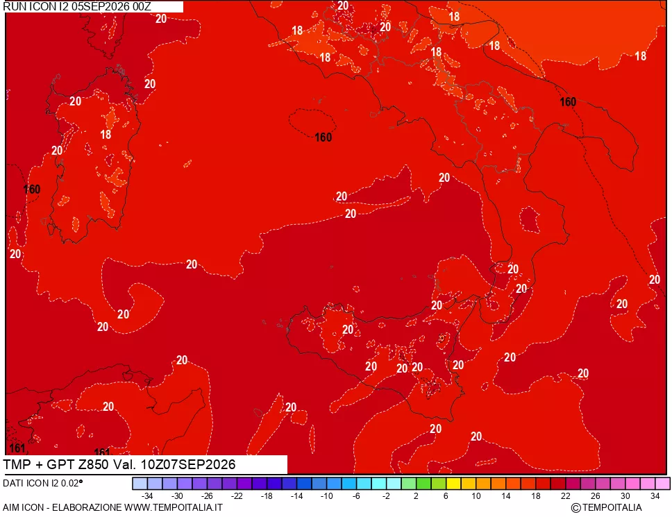 mappa 850 hPa Temp + GPT