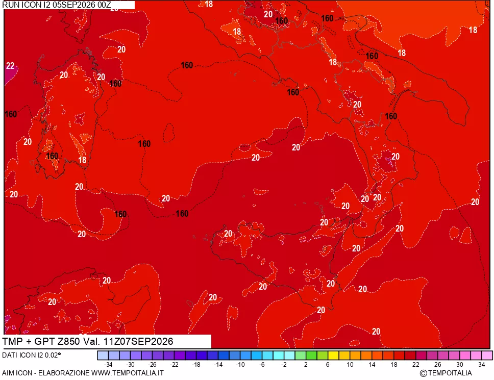 mappa 850 hPa Temp + GPT