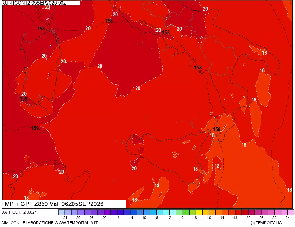 mappa 850 hPa Temp + GPT