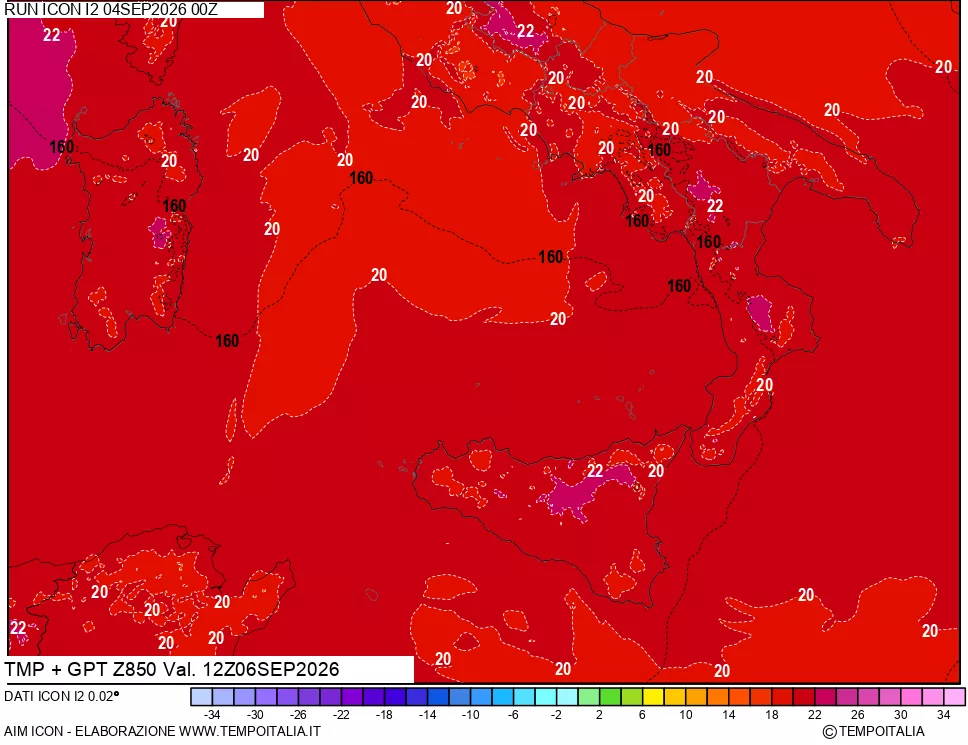 mappa 850 hPa Temp + GPT