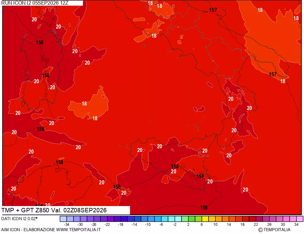 mappa 850 hPa Temp + GPT