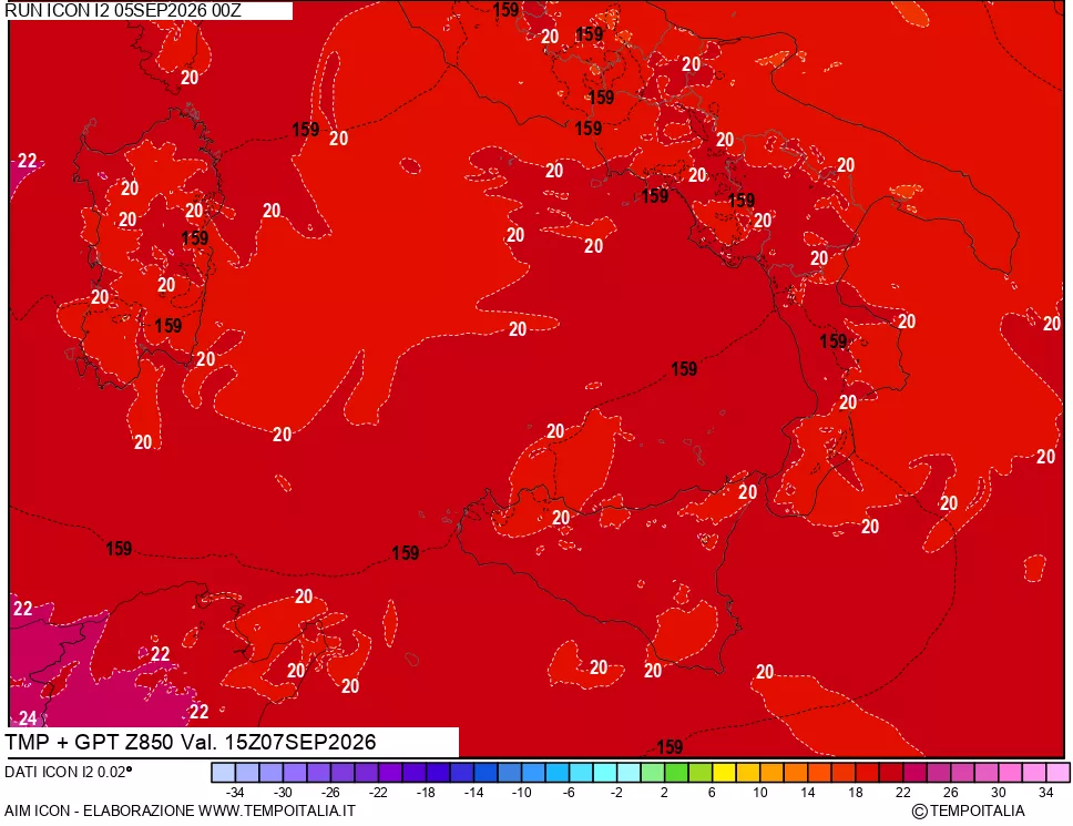 mappa 850 hPa Temp + GPT