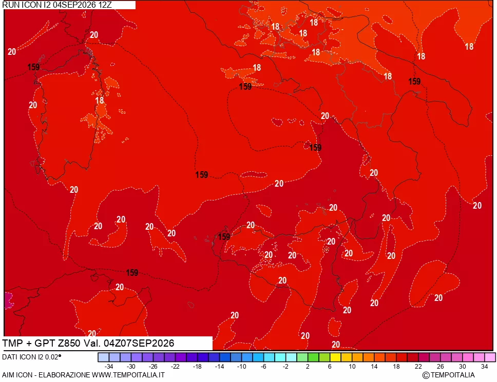 mappa 850 hPa Temp + GPT