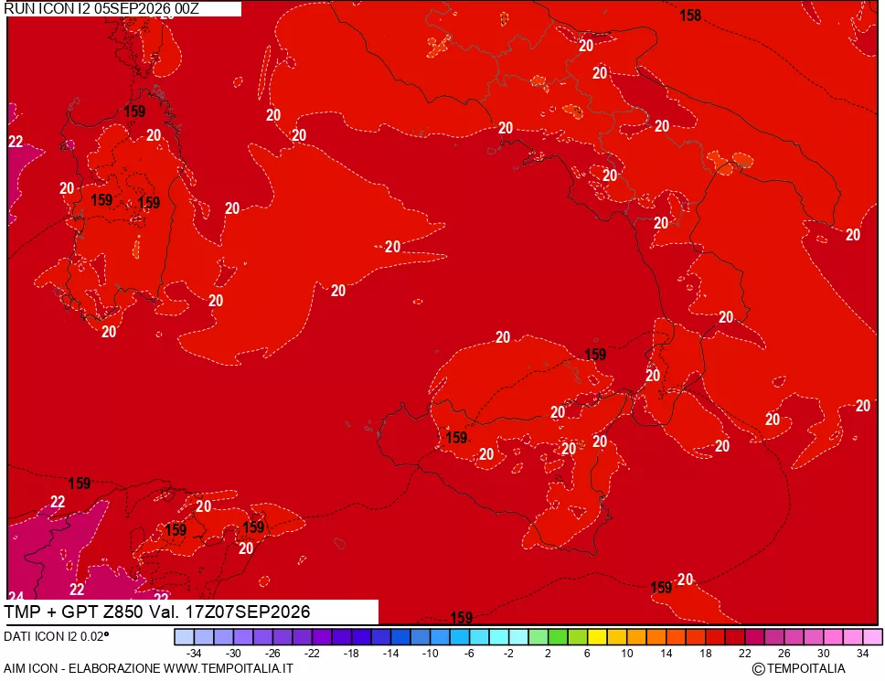 mappa 850 hPa Temp + GPT