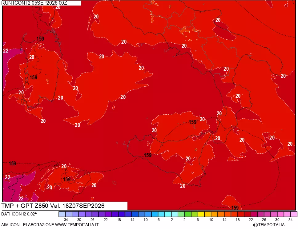 mappa 850 hPa Temp + GPT