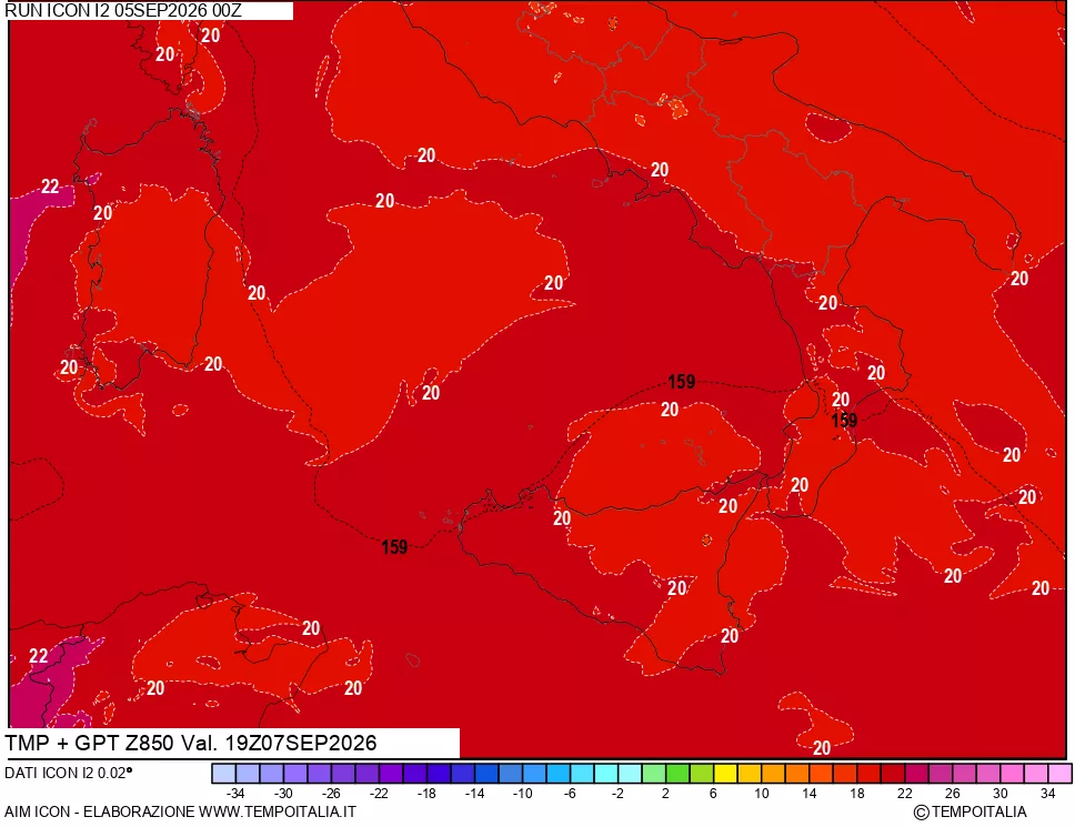 mappa 850 hPa Temp + GPT