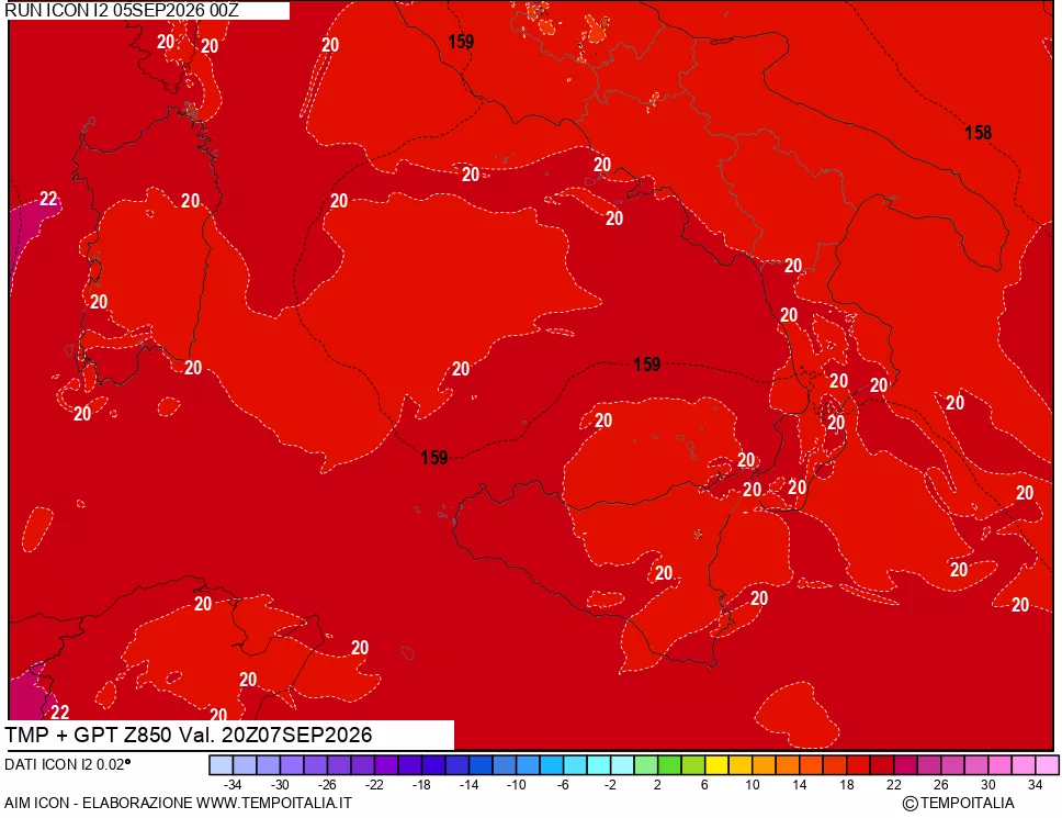 mappa 850 hPa Temp + GPT
