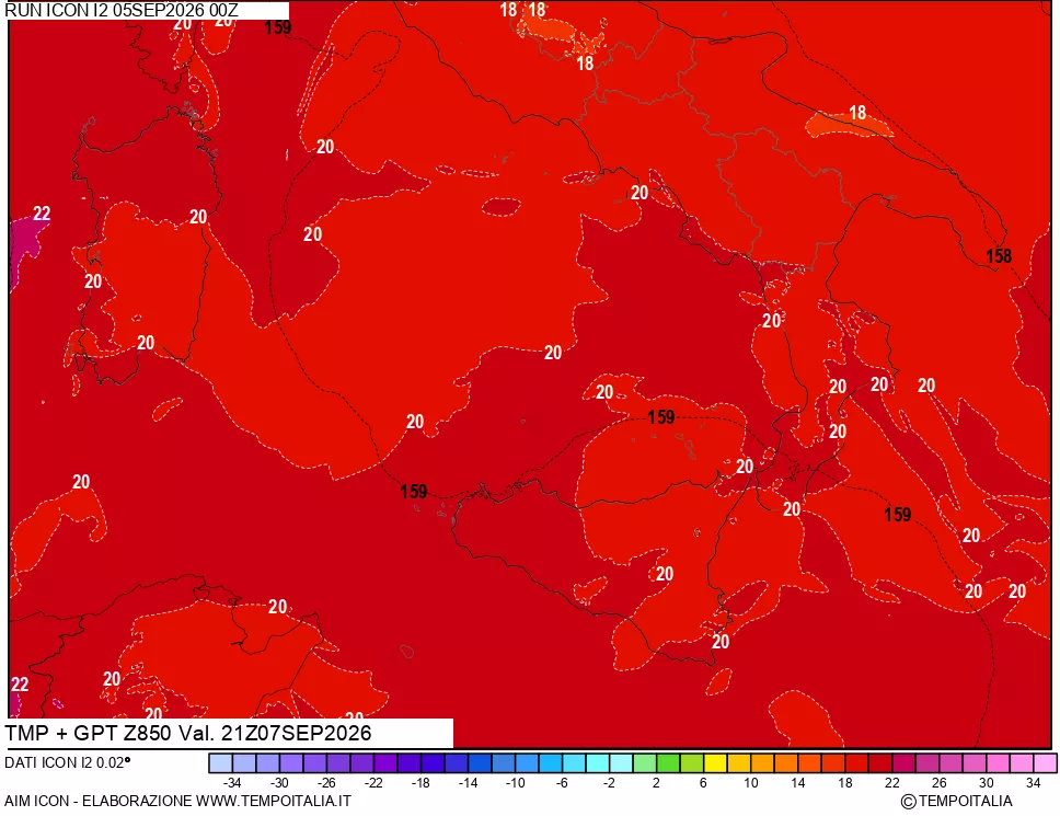 mappa 850 hPa Temp + GPT