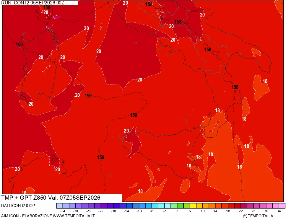 mappa 850 hPa Temp + GPT