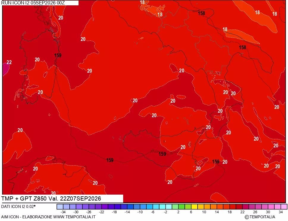 mappa 850 hPa Temp + GPT
