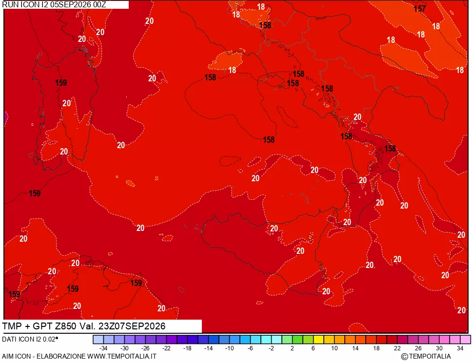 mappa 850 hPa Temp + GPT