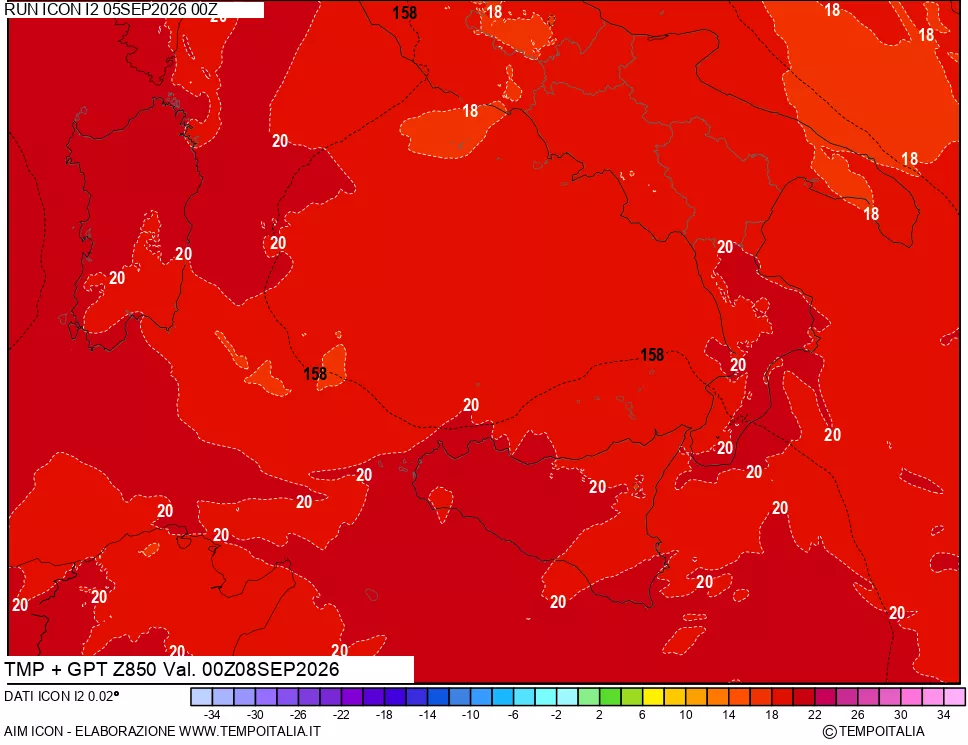 mappa 850 hPa Temp + GPT