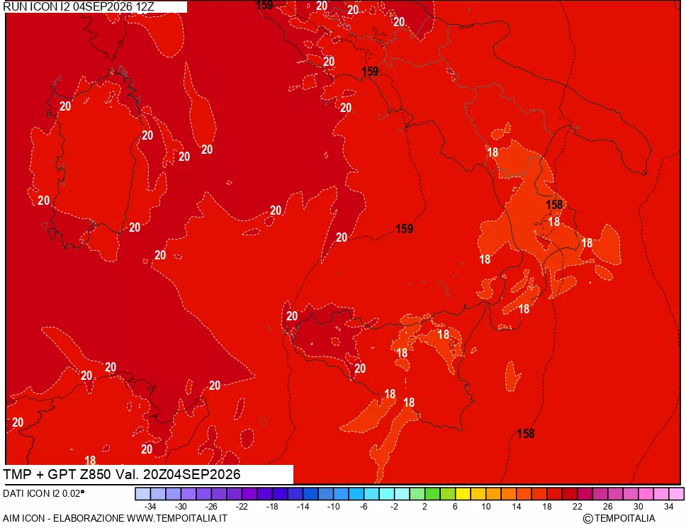 mappa 850 hPa Temp + GPT