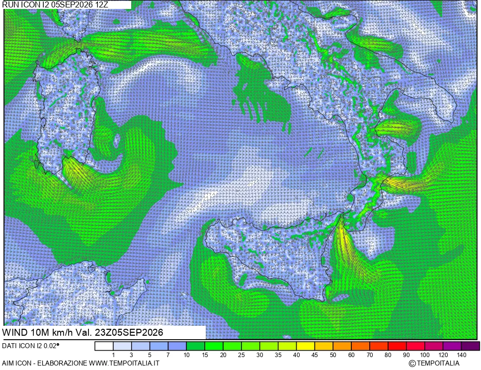 mappa 10 m Vento forza e direzione