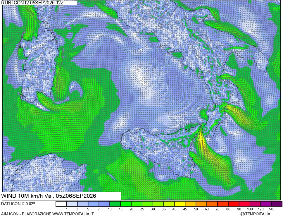 mappa 10 m Vento forza e direzione