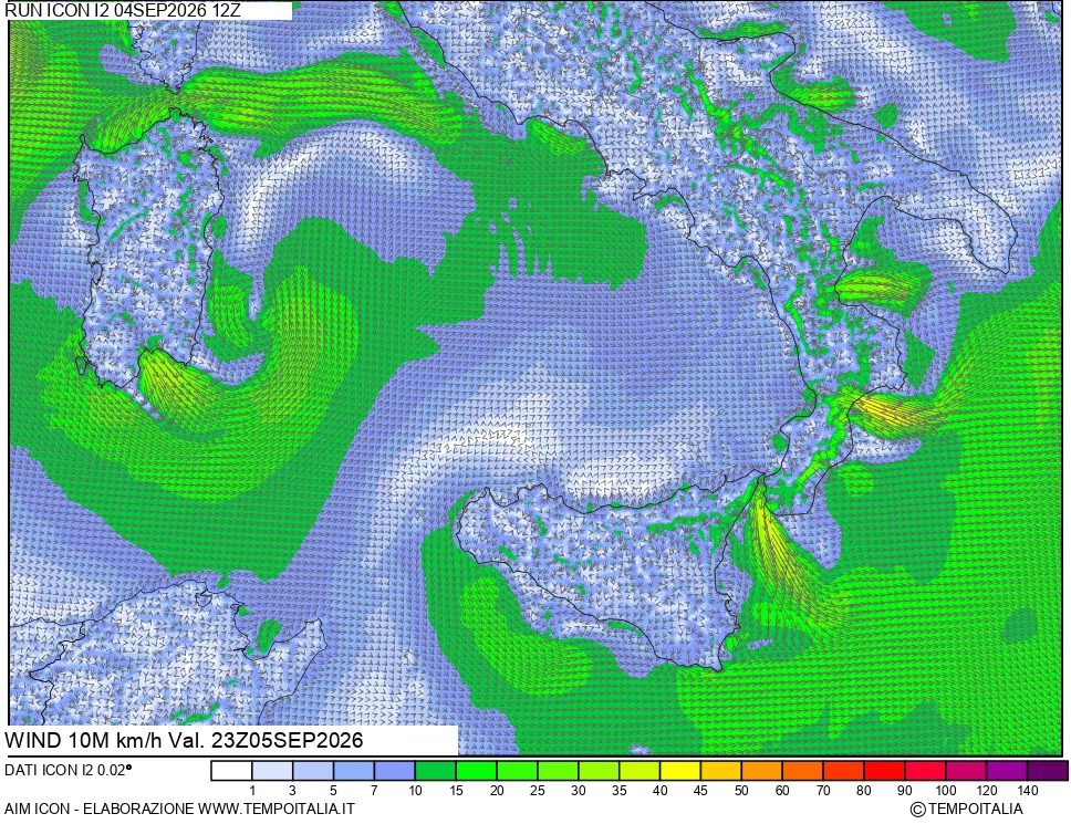 mappa 10 m Vento forza e direzione