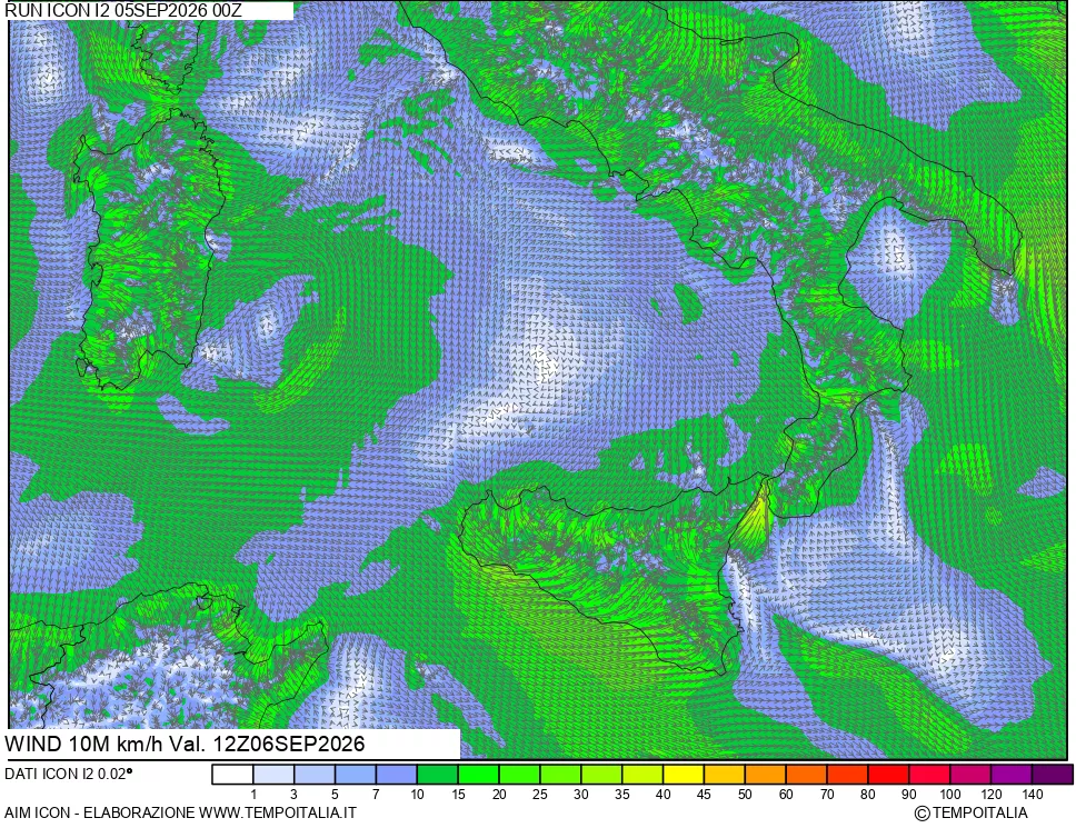mappa 10 m Vento forza e direzione