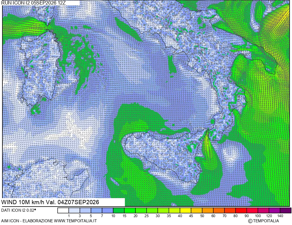 mappa 10 m Vento forza e direzione