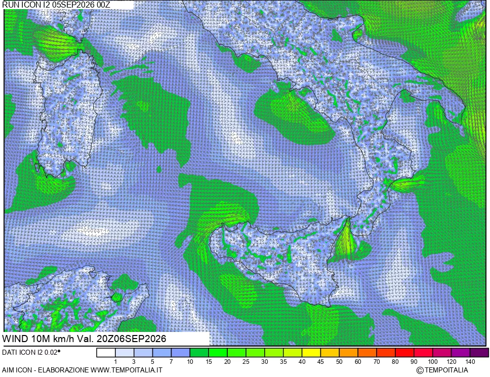 mappa 10 m Vento forza e direzione