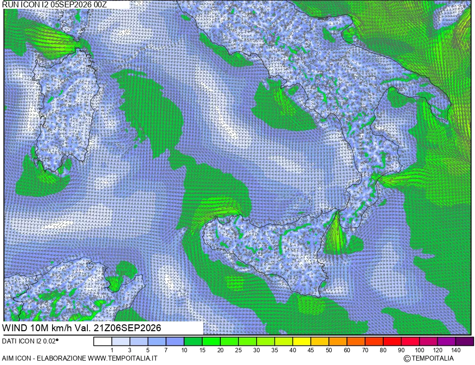 mappa 10 m Vento forza e direzione