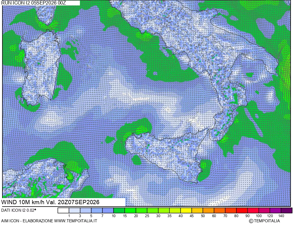 mappa 10 m Vento forza e direzione