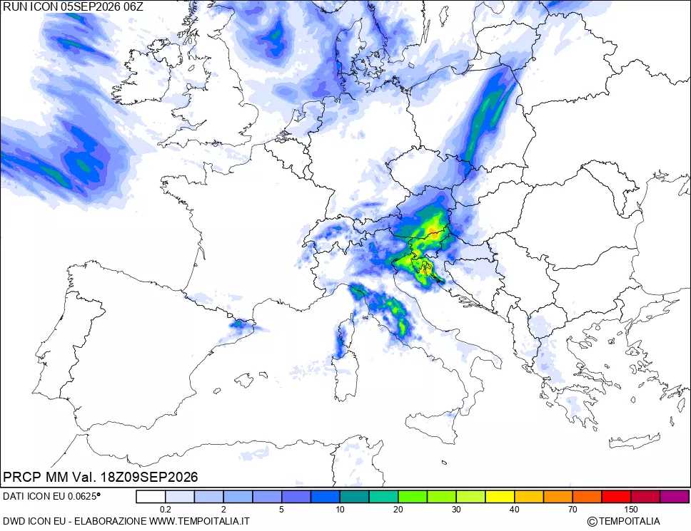 mappa Precipitazioni 24 ore precedenti