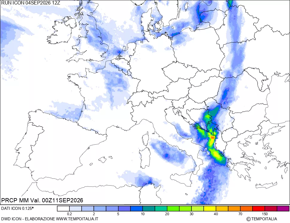 mappa Precipitazioni 24 ore precedenti